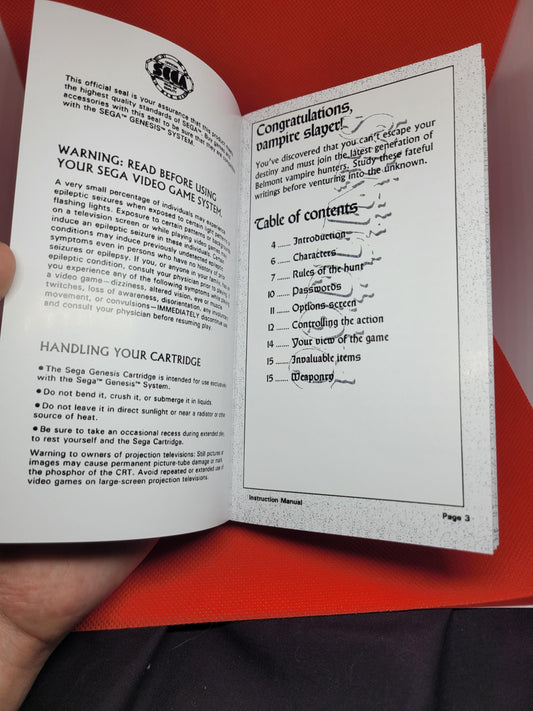 Castlevania Bloodlines Box, Cart, and Manual Sega Genesis Tested and Working