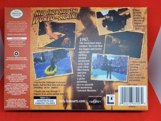 Indiana Jones and the Infernal Machine N64 Cart and Box Tested and Working Us Version