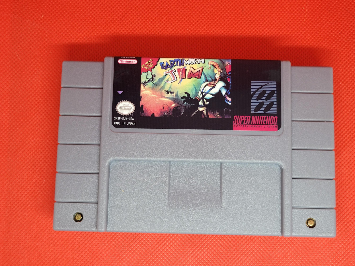 EarthWorm Jim SNES Cart and Box Tested and Working US Version