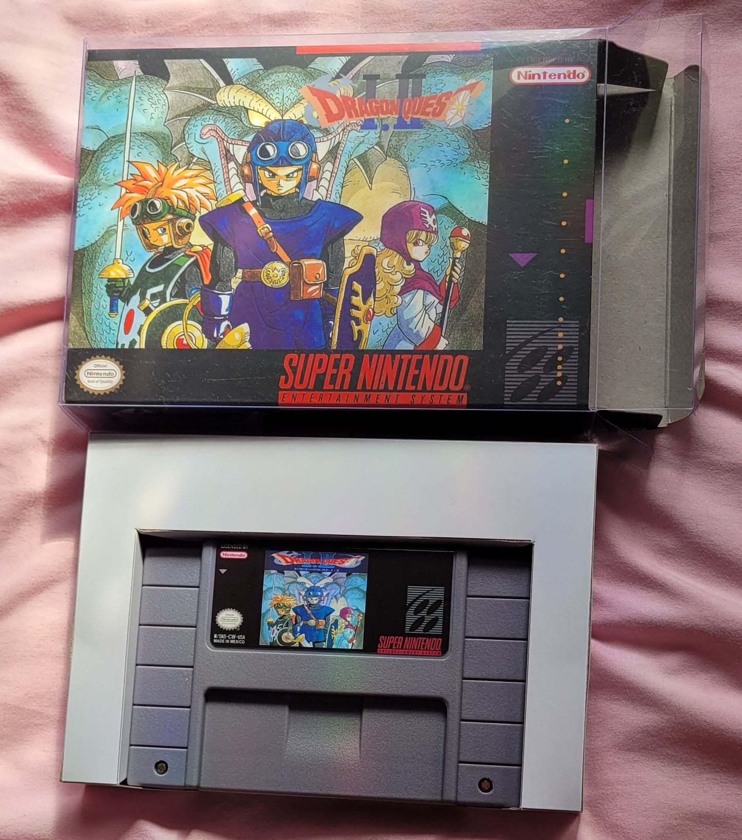 Dragon Quest 1 + 2 SNES Box and Cart NTSC