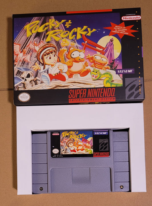 Pocky and Rocky SNES Cart and Box NTSC version