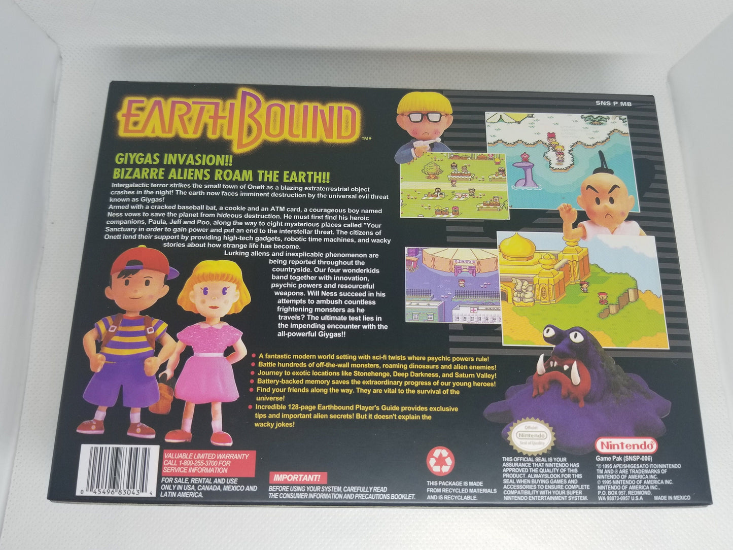 EarthBound US Version Cart and Box Snes Tested, Working, and Patched