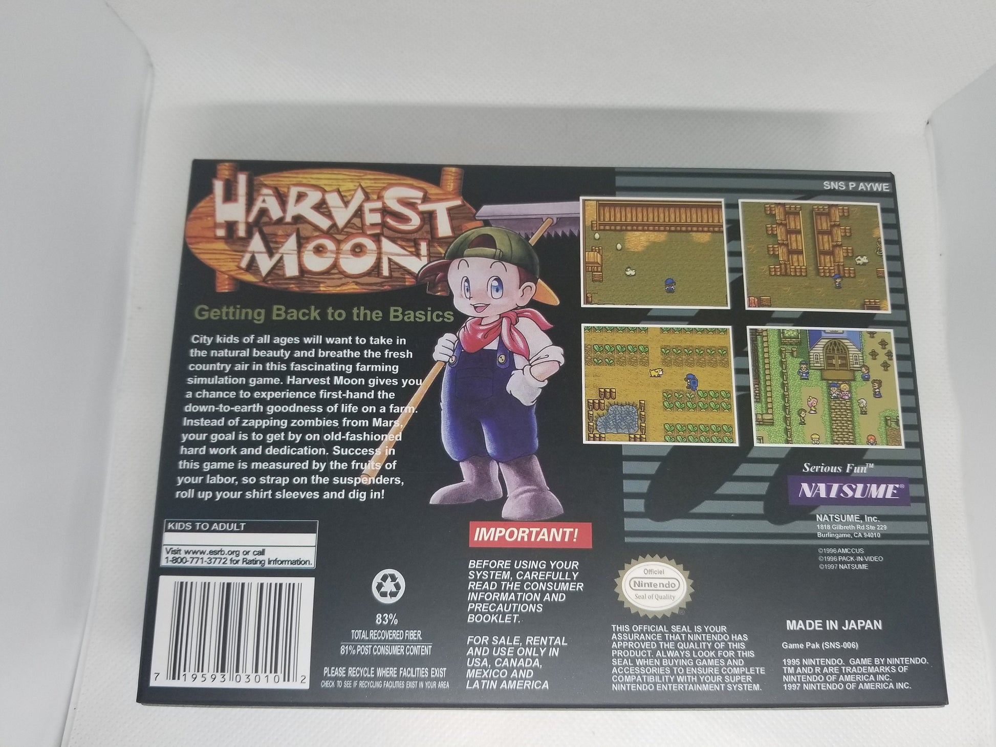 Harvest Moon US Version Cart and Box Snes Tested and Working