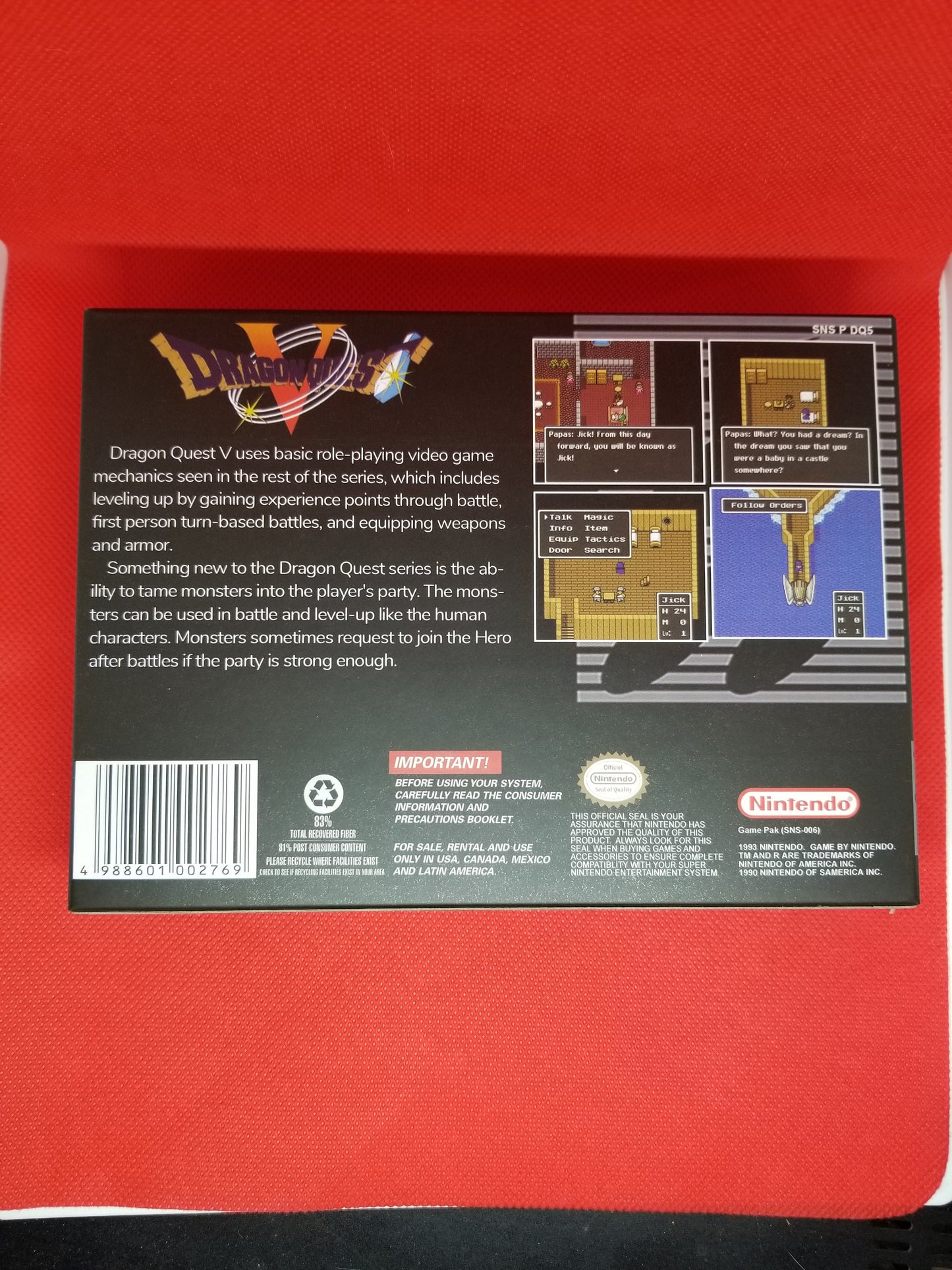 Dragon Quest 5 US Version Cart and Box Snes Tested and Working
