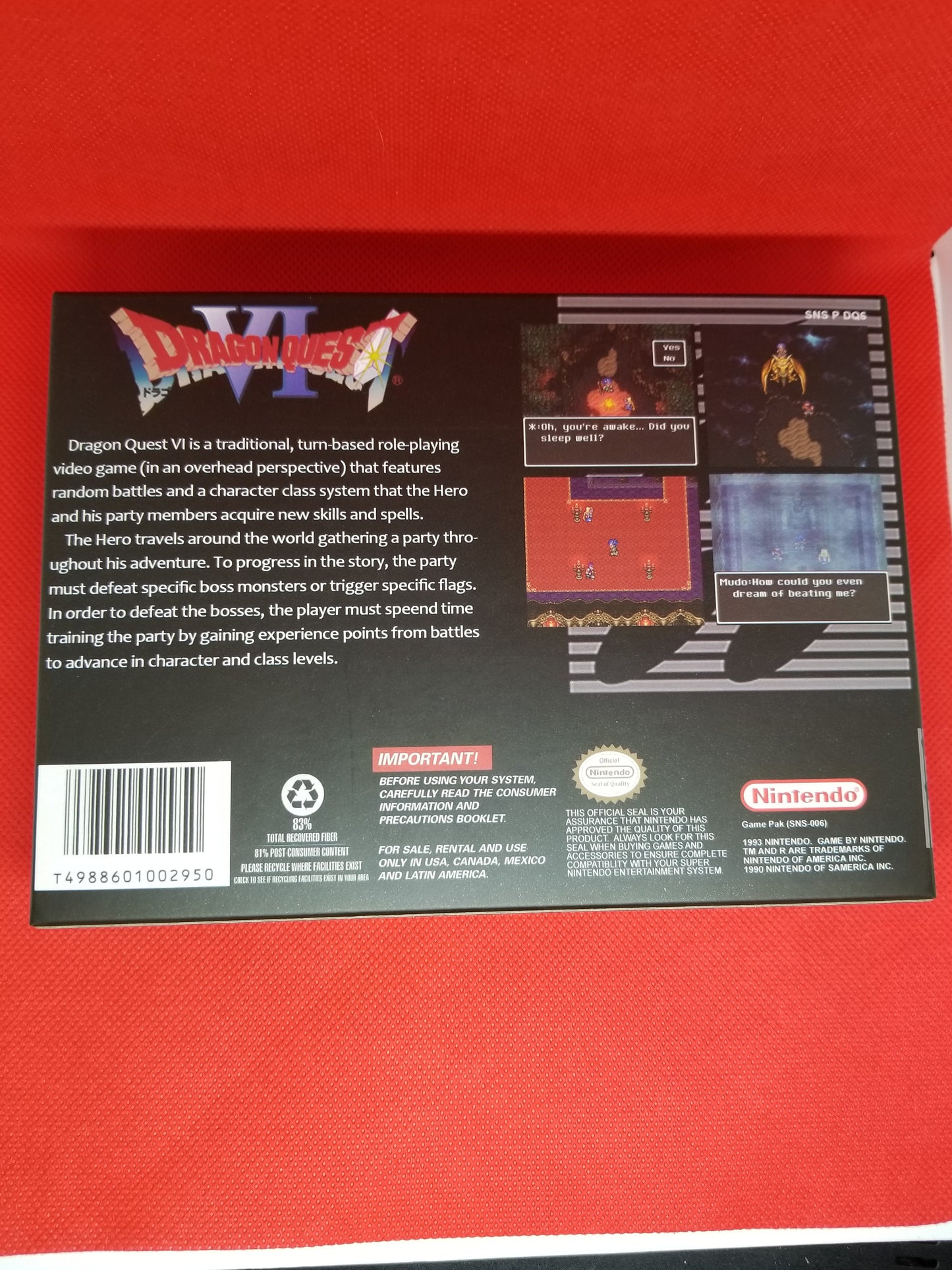 Dragon Quest 6 US Version Cart and Box Snes Tested and Working