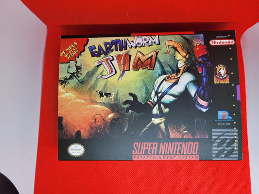 EarthWorm Jim SNES Cart and Box Tested and Working US Version