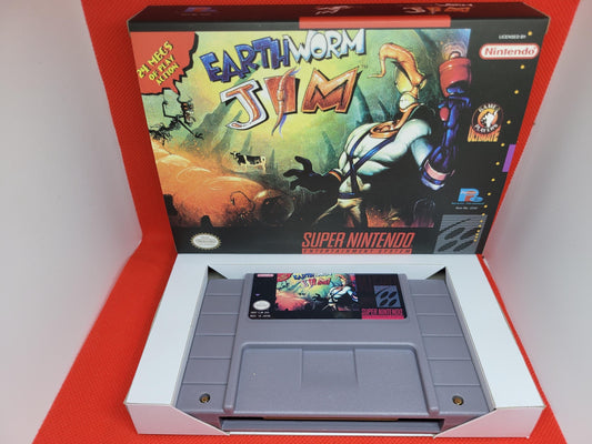 EarthWorm Jim SNES Cart and Box Tested and Working US Version